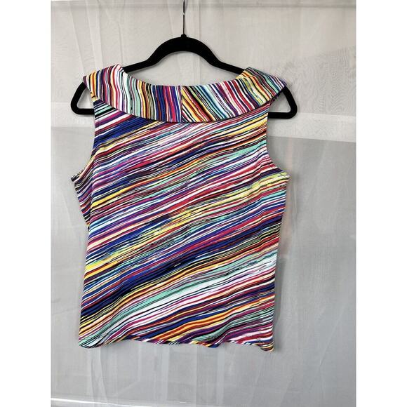 Y2K Rafaella rainbow stripe boat neck sleeveless top PM bold artsy - Picture 10 of 11